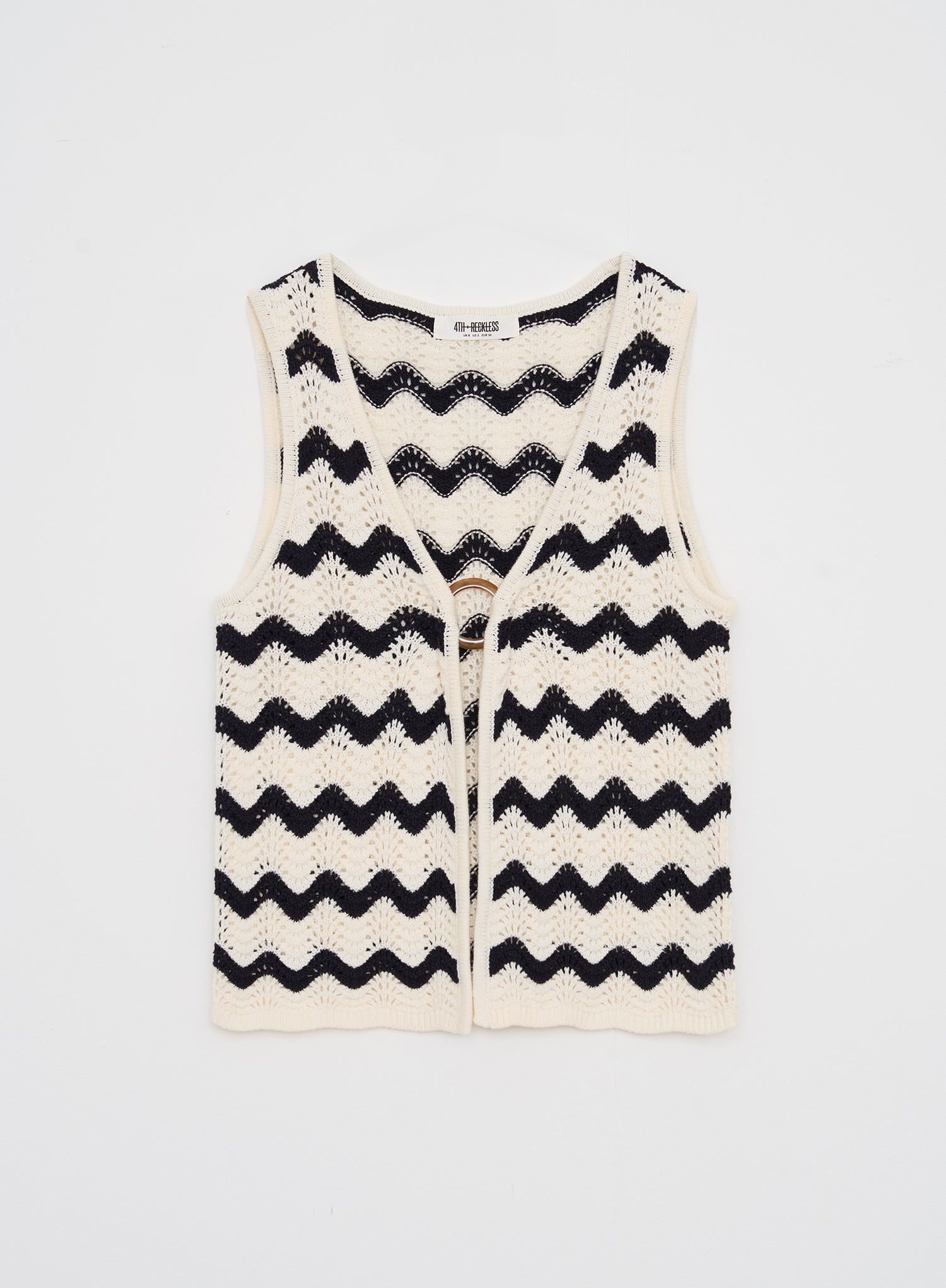 Navy And Cream Wave Crochet Tie Side Top